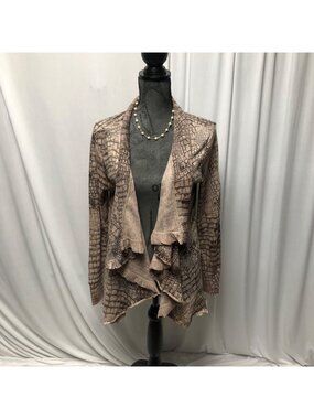 Christopher Banks Cardigan Womens Size Medium Brown Croc Print Open Sweater